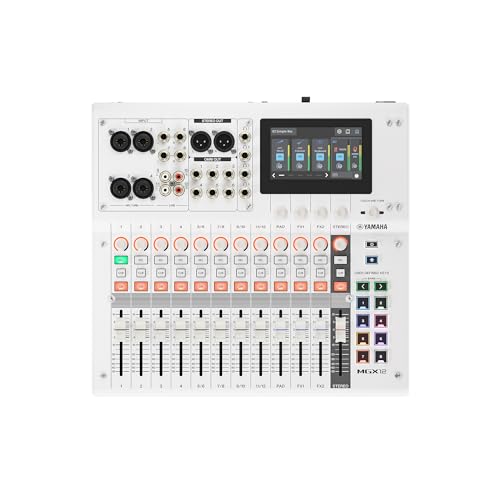 Yamaha MGX12V 18ch Digital Mixing Console, Dual USB-C Audio/Video Interface, Includes Cubase Al, WaveLab Cast LE, Basic FX Suite and Steinberg Plus Software Bundle, White MGX12V W - size: 12-Input, style: Digital Mixer with Video - White