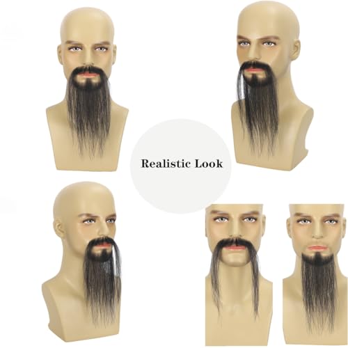 Hand-Tied Human Hair Fake Beard and Mustache for Costumes and Theater | Hand-knotted human hair on lightweight lace creates natural-looking facial hair for costumes, cosplay, theater and film - color: Style 5--black