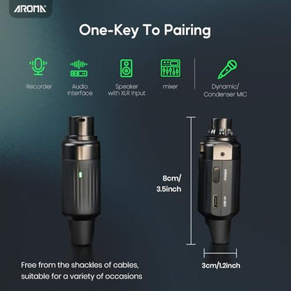 AROMA Wireless XLR Transmitter and Receiver, UHF Wireless Microphone Audio System for Dynamic Mics PA Mixer