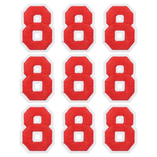 MECCANIXITY Iron on Number Patches 2" Number 8 Iron on Embroidered Patch Sew on Letter Stickers Applique for Repairing Clothing Jeans Shoes Hats DIY(Red, Pack of 9) - style: Number 8