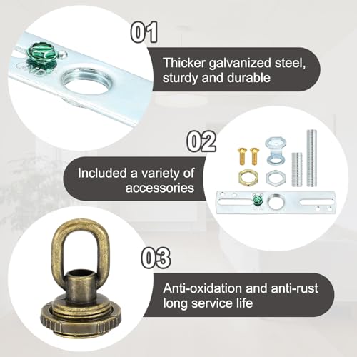 2 Set 4" Universal Light Fixture Cross Bar Kit 1/4 IP Bronze | Center Ceiling Light Plate Mounting Hardware Repair Set - color: Bronze