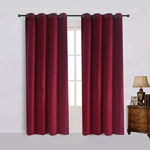 Luxury Velvet Blackout Curtains Panels with Grommet Draperies Eyelet 52Wx72L Inch Burgundy, 2 Panels for Theater,Bedroom, Living Room and Hotel - color: Burgundy, size: 52"W x 72"L (Pack of 2)