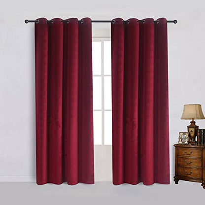 Luxury Velvet Blackout Curtains Panels with Grommet Draperies Eyelet 52Wx72L Inch Burgundy, 2 Panels for Theater,Bedroom, Living Room and Hotel - color: Burgundy, size: 52"W x 72"L (Pack of 2)