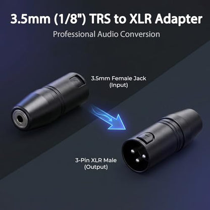 3.5mm to XLR Adapter, 2 Packs XLR Male to 3.5mm Audio Adapters Metal Stereo TRS Mini-Jack Female-to 3-Pin Male Microphone Adapter Audio Converter for Camcorders, Recorders, Mixers, Black