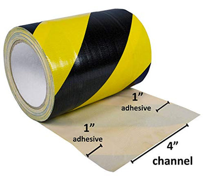Electriduct Tunnel Tape with Non-Adhesive Center Channel Path for Cable Management Gaffer's Tape 6" x 25 Feet (8 Yards) Black/Yellow High Visibility Safety Stripe - color: Black/Yellow, size: 6 Inch x 25 Feet