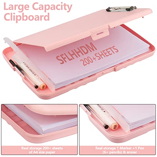 Clipboard with Storage, A4 Binder Nursing Clipboards with Pen Holder, Heavy Duty Storage Clipboards with Low Profile Clip, Clipboard Folder Side-Opening, Smooth Writing Clip Board (Light Pink) - color: Light Pink