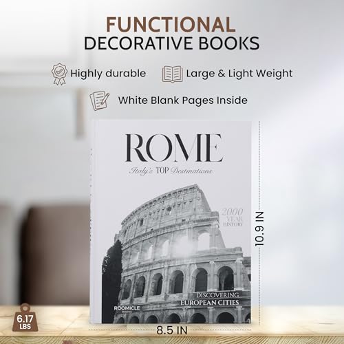 Rome Decorative Books for Coffee Table - Designer Faux/Fake Books for Decoration - Enhance Your Coffee Table, Mantle & Bookshelf Decor - Book Decor Aesthetic Collection - Real Blank Pages Inside - style: Rome