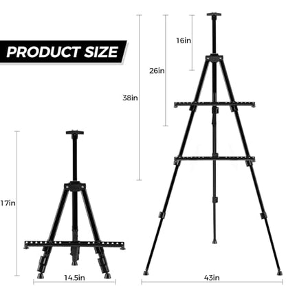 RRFTOK 3 Pack 17-66 Inch Art Easel Stand for Painting and Sign, Black | Portable folding metal tripod easel for display stand, canvas holder, adults, floor, sign, poster board and travel use - style: 66B 3-Pack