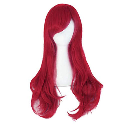 MapofBeauty 28 Inch Long Curly Hair Costume Cosplay Wig, Dark Red | 70 cm Wig, Women, Side Bangs, Fashion - color: Dark Red