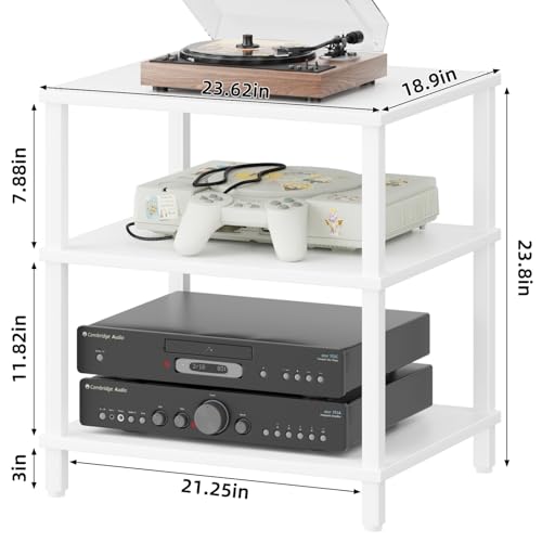 LELELINKY 3-Tier AV Media Player Stand, White Stereo Cabinet, Modern Stereo Cabine,Game Console Shelf,Wooden TV Stand,Multifunctional Entertainment Center, Suitable for Home, Conference Room - color: White, size: 3 Tier