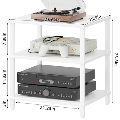 LELELINKY 3-Tier AV Media Player Stand, White Stereo Cabinet, Modern Stereo Cabine,Game Console Shelf,Wooden TV Stand,Multifunctional Entertainment Center, Suitable for Home, Conference Room - color: White, size: 3 Tier