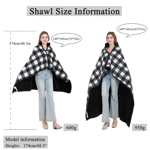 forestfish Fleece Wearable Blanket Oversized, Comfy Lightweight Lap Blanket Poncho Throw with Buttons, 63“x 55”(Black) - color: Black, size: Large(63"x55")