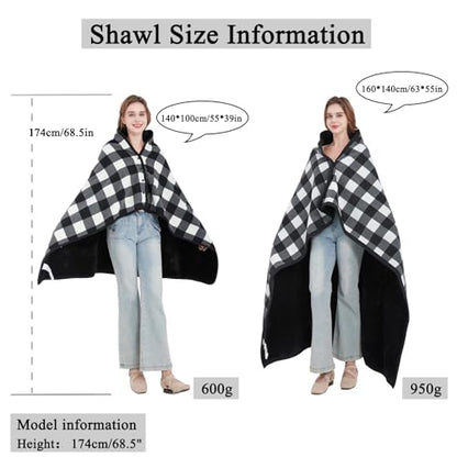 forestfish Fleece Wearable Blanket Oversized, Comfy Lightweight Lap Blanket Poncho Throw with Buttons, 63“x 55”(Black) - color: Black, size: Large(63"x55")