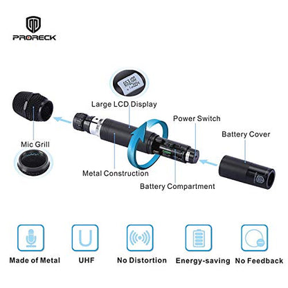 PRORECK MX66 6-Channel UHF Wireless Microphone System with 6 Hand-held Microphones Karaoke Machine for Party/Wedding/Church/Conference/Speech