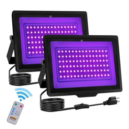 2 Pack 60W LED Black Light IP66 Waterproof,Blacklight with Remote and Switch,Flood Light for Glow Party,Halloween Decoration, Body Paint, Fluorescent Poster, Stage Lighting,US-Plug-5Ft Cord - color: With Remote, size: 2 Pack 60W