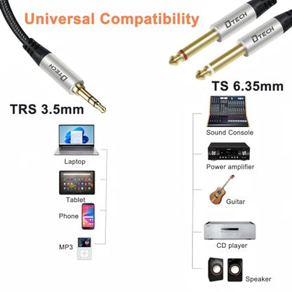DTECH 5ft 3.5mm to 1/4 Adapter Audio Stereo Cable TRS 1/8 to Dual Quarter Inch TS 6.35mm Y Splitter Guitar AMP Aux Cord for Headphones Jack Laptop Speaker Phone Mixer (Pack of 2) - size: 5ft (Pack of 2)