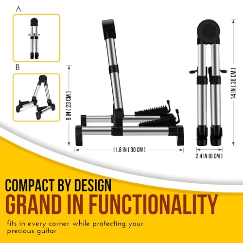 Flexzion Guitar Stand Folding Adjustable A-Frame Floor Portable Instrument Stand Rack Holder for Acoustic Electric Classical Guitar and Bass, Violin, Ukulele, Banjo, Mandolin Portable Lightweight | Portable Aluminum-Alloy Frame Weighs Less Than 1 Lb and F