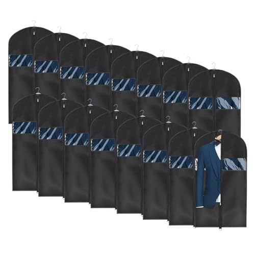 Univivi Suit Cover Bag Garment Bag for Closet Storage, 43 Inch, Set of 16 | Travel Bag with Zipper and Visible Transparent Window, Oxford Fabrics, Foldable Washable Suit Cover for Jacket, Suits, Coats - size: 24"X43"-16pcs - Oxford
