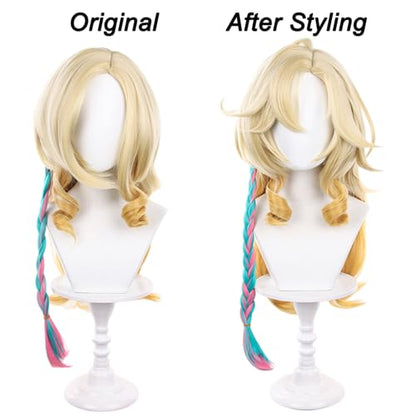 Blonde Gradient Long Wave Braids Cosplay Wig Heat Resistan Synthetic Fiber Hairs for Uniex Adult Halloween Christmas Cos Anime Party Replacement Wigs - color: Blonde Gradient Long Wave Braids