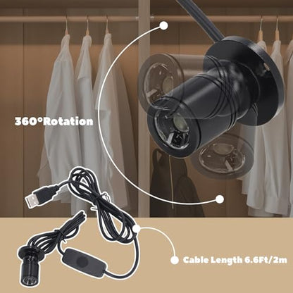 5V 조도 조절 가능한 LED 미니 스포트라이트, 2m(6.5피트) 케이블, 주얼리/실내 그림/예술/모델 디스플레이 조명, 주얼리 캐비닛, 입구, 테이블 선반용 USB 전원 스포트라이트(포지티브 화이트 6000K, 2팩) - color: 포지티브 화이트 6000K, size: 2개