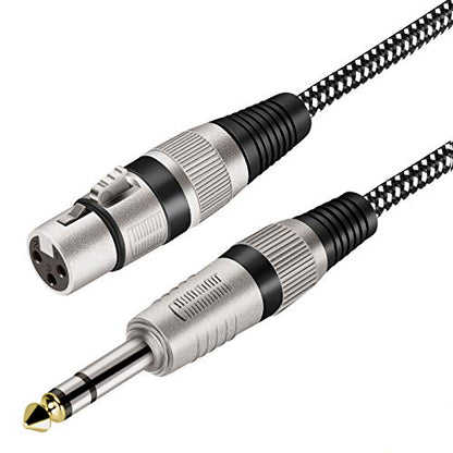 XLR Female to 1/4 Inch TRS Cable 50 FT, Nylong Braided XLR 3 Pin Female to 6.35mm TRS Male Balanced Wire Mic Cord (Pure Copper Conductors) - size: 50FT