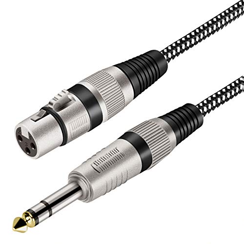 XLR Female to 1/4 Inch TRS Cable 6 FT, Nylong Braided XLR 3 Pin Female to 6.35mm TRS Male Balanced Wire Mic Cord (Pure Copper Conductors) - size: 6FT