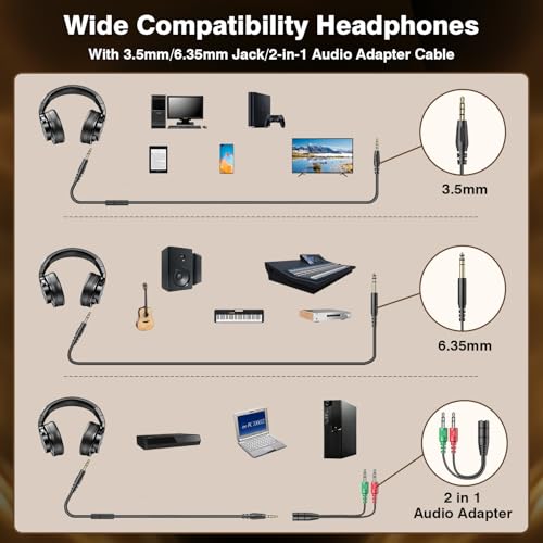 New Bee Wired Over Ear Headphones, Studio Headphones with 50mm Drivers and 6.35mm & 3.5mm Jack DJ Headphones for Studio Monitor & Mixing DJ Guitar AMP Podcast Piano Keyboard | Over Ear Headphones with Cable, 6.35 & 3.5 mm Jack Cable Headphones for Studio,