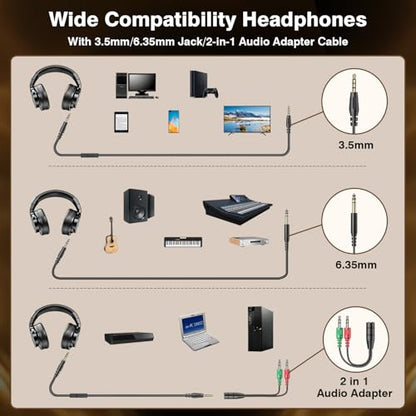 New Bee Wired Over Ear Headphones, Studio Headphones with 50mm Drivers and 6.35mm & 3.5mm Jack DJ Headphones for Studio Monitor & Mixing DJ Guitar AMP Podcast Piano Keyboard | Over Ear Headphones with Cable, 6.35 & 3.5 mm Jack Cable Headphones for Studio,