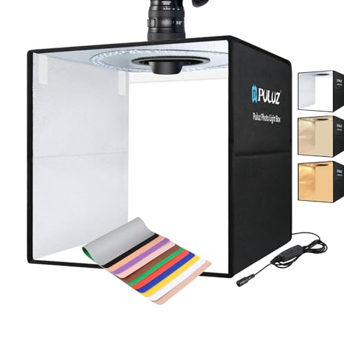16"×16" Professional Photo Studio Light Box,PULUZ Portable Foldable Light Box Photography,Tri-Color Dimmable Photo Box Kit with 160 LED Lights & 6 Backdrops (12 Colors) for Product Photography | 160 LED Lights, Photo Box Kit, 3 Color Dimmable CRI≥95, 12 C
