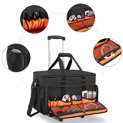 Trunab Rolling DJ Cable File Bag, Travel Gig Bag with Hard Padded Bottom | with Detachable Dividers and Dolly, for Professional DJ Gear, Musical Instrument and Accessories