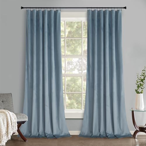Roslynwood Velvet Stone Blue Curtain 63 inch Long - Curtains Block Light Rod Pocket Thermal Insulated Window Drapes Set for Living Room/Bedroom/Dining Room, W52 x L63, 2 Panels - color: Stone Blue, size: 52"W x 63"L (Pack of 2)