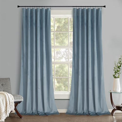 Roslynwood Velvet Stone Blue Curtain 63 inch Long - Curtains Block Light Rod Pocket Thermal Insulated Window Drapes Set for Living Room/Bedroom/Dining Room, W52 x L63, 2 Panels - color: Stone Blue, size: 52"W x 63"L (Pack of 2)