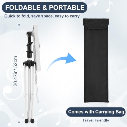 Threehoney 6 Pack Portable Folding Music Stand with Carrying Bags, Dual Use Metal Desktop Book Holder, Adjustable Height 25.6–59", Stable Tripod for Musicians, Students & Band (White) - color: White