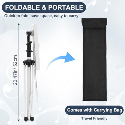 Threehoney 6 Pack Portable Folding Music Stand with Carrying Bags, Dual Use Metal Desktop Book Holder, Adjustable Height 25.6–59", Stable Tripod for Musicians, Students & Band (White) - color: White