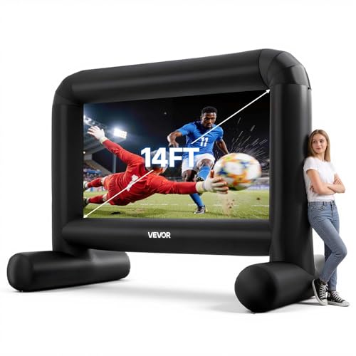 VEVOR Inflatable Movie Screen, 14 ft Outdoor Inflatable Projection Screen with Portable Storage Bag, Front/Rear Projection, Easy Set Up, Blow Up Screen for Outdoor Backyard Movie Night, Theme Parties