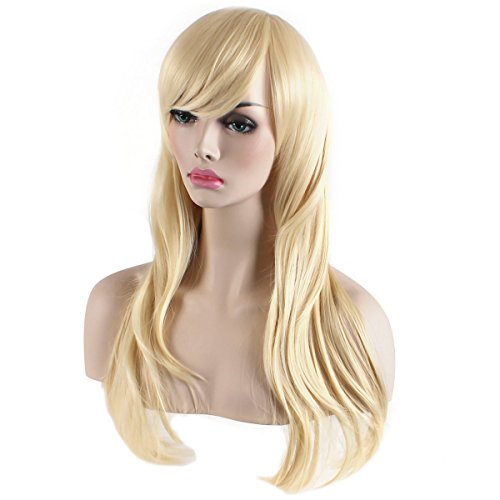 Akstore 28 inch Fashion Wigs Long Wavy Curly Hair Cosplay Wig (Golden) - color: Golden