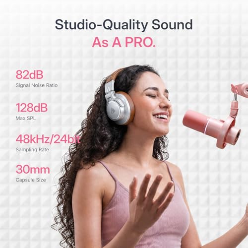 MAONO PD200W Hybrid Wireless Podcast Microphone for PC, Dynamic XLR USB Mic - color: Pink
