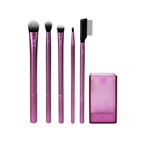Real Techniques Cruelty Free Enhanced Eye Set, Eyeshadow and Brow Brushes, Purple, 6 Piece Makeup Brush Kit - style: Eye Enhanced Set