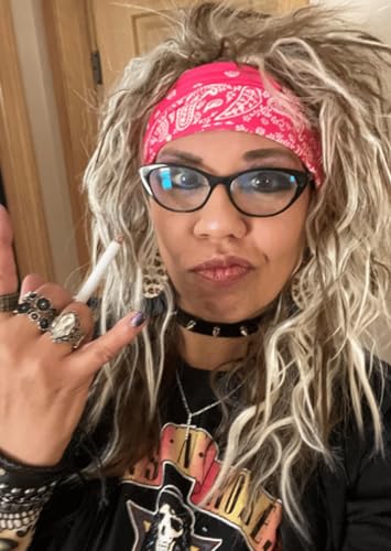 ALLAURA 70s 80s Rocker Wigs + Tattoos Costume Set Glam Hairband Rockstar Mullet Wig + Tattoo Sleeves Heavy Metal Wigs Metal HairWig | Rock Star Wig for Men — Rock Star Costumes for Men's - color: 3-Blonde