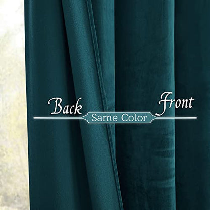 RYB HOME Teal Velvet Curtains 96 inch Length 2 Panels Set, Blackout Velvet Curtains Drapes for Light & Draft Block Holiday Decor for Bedroom Living Room Guest Room, Peacock Blue, W52 x L96 inches | Light & Draft Block, Privacy, Thermal Insulated, Holiday