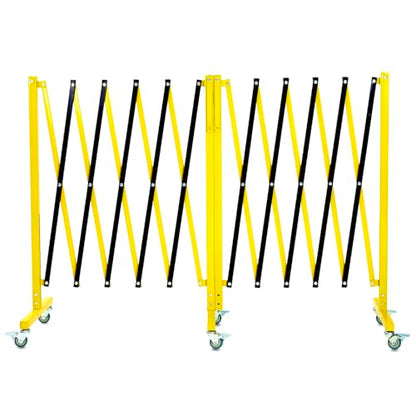 Garvee 19.8 ft Industrial Expandable Metal Barricade, Rotatable & Portable Safety Barrier with a Warning Board and Casters, Retractable Traffic Fence Mobile Safety Barrier Gate Yellow Black - size: 19.8FT