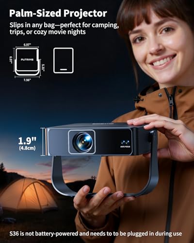 [Official Apps & Live TV & 330° Stand]Smart Mini Projector with WiFi and Bluetooth Ultra-thin, 4K Support Outdoor Movie Projector, Auto Focus, HDR10, Portable 1080P Projector for Bedroom/Home/Celling