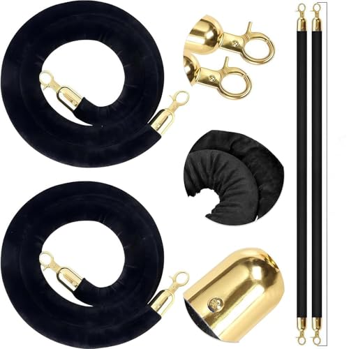 2 Pack 6.5FT/2M Velvet Stanchion Rope, Black Crowd Control Safety Barriers with Polished Gold Lobster Hooks for Movie Theater, Queue Barrier, Grand Openings, Hotel Celebration, Carpet Event - color: Black