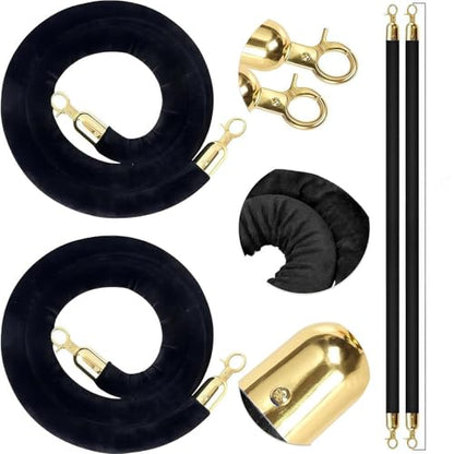 2 Pack 6.5FT/2M Velvet Stanchion Rope, Black Crowd Control Safety Barriers with Polished Gold Lobster Hooks for Movie Theater, Queue Barrier, Grand Openings, Hotel Celebration, Carpet Event - color: Black
