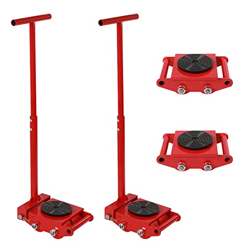4pcs Machinery Mover w/ 2 Handles, 6T Dolly, 13200lbs Mover Skate, 360 Rotation & 4 Rollers, Heavy Duty Industrial Equipment, Red