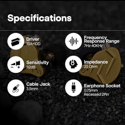 Linsoul KZ ZSN PRO X 1BA+1DD Hybrid Driver IEM HiFi Wired Earbuds | Metal HiFi in-Ear Monitor with Detachable Recessed 2Pin Cable, Zinc Alloy Panel, with Mic, Black - color: Gold, style: With Mic
