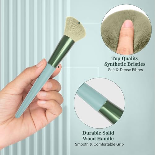 Professional Makeup Brush Set, LUXBRU 20PCs Makeup Brushes with Foundation Eyebrow Blending Concealer Blush Eyeshadow Contour Powder Brush, Make Up Brushes Kit with Travel Case & 2 Powder Puff-Green - color: Dark Green