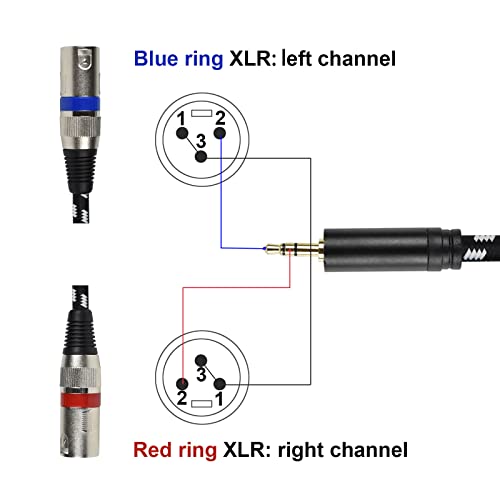 3.5 mm to Dual XLR Male Y Splitter Cable, 10 Feet Stereo 1/8 Mini TRS Headphone Jack to L/R Double XLR Male Aux Cord, Noise Free, Nylon Braided, for Studio Monitor Speaker and Phones