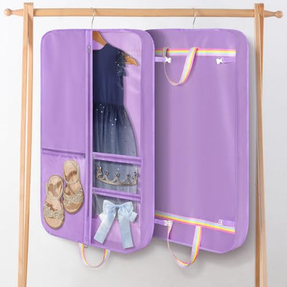 KEEGH 40 inch Dance Costume Garment Bags Kid Dance Bags, Purple | Rainbow Handle, 3 Zipper Pockets, For Dance Competitions, Ballet, Theatre, Costume Garment Bag for Dancers