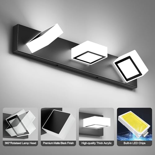 Ralbay Black Bathroom Vanity Lights 24inch Metal Acrylic LED Modern Bathroom Wall Lighting Fixtures Over Mirror Matte Black (White Light 6000K, Non-dimmable) - color: Black-White light, size: 24 inch